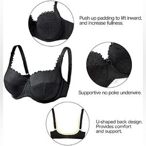 OGET Women Plus Size Push Up Bras Underwire Comfort Lace Bra with Back Support